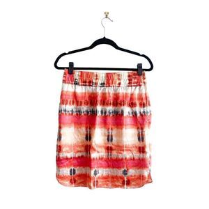Banana Republic Women's Mini Skirt Silk Tie Dye Pull On Orange Unlined Size 10